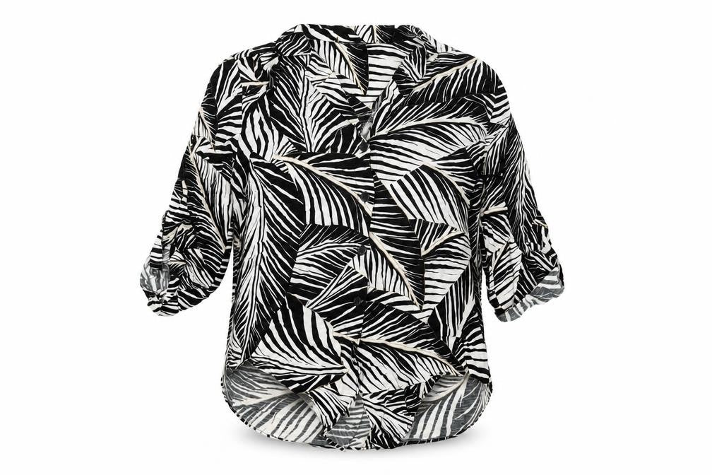 Wallis Womens Black Geometric Viscose Basic Button-Up Size 12 Collared