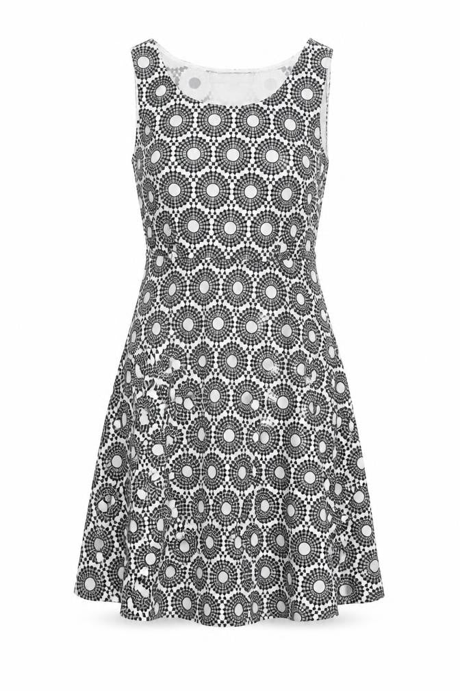 Mela Loves London Womens White Geometric Polyester Skater Dress Size 10 Round Neck Zip