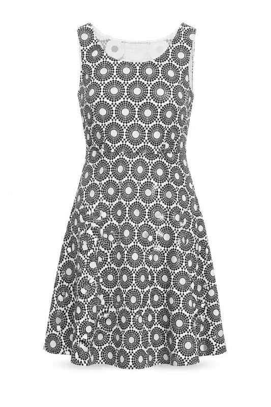 Mela Loves London Womens White Geometric Polyester Skater Dress Size 10 Round Neck Zip