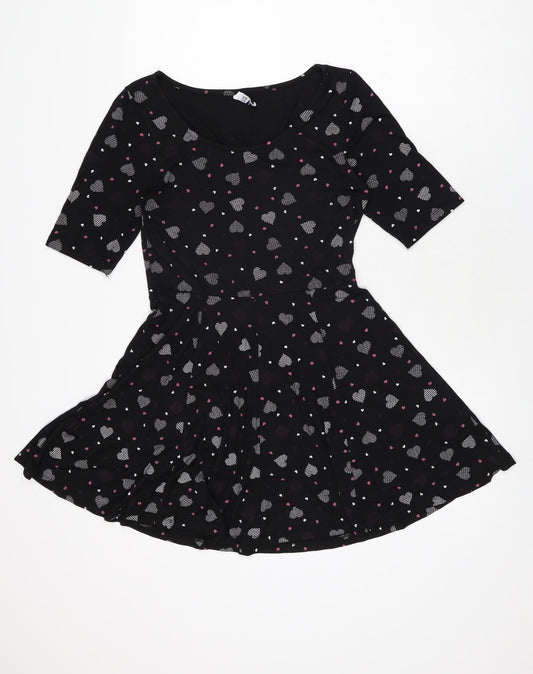 By Henry Holland Womens Black Geometric Polyester Skater Dress Size 10 Round Neck Pullover