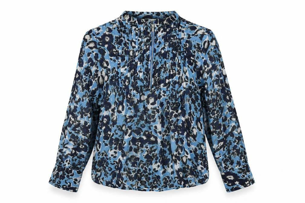 NEXT Womens Blue Geometric Viscose Basic Blouse Size 6 Round Neck