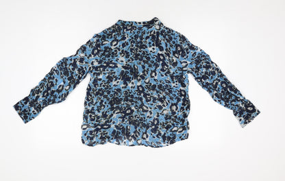 Next Womens Blue Geometric Viscose Basic Blouse Size 6 Round Neck