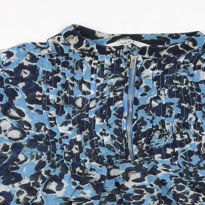 Next Womens Blue Geometric Viscose Basic Blouse Size 6 Round Neck