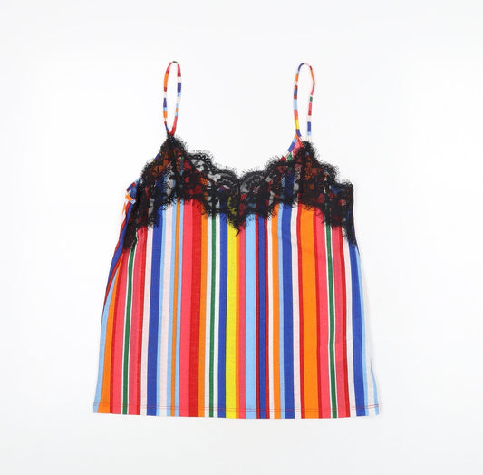 Zara Womens Multicoloured Striped Polyamide Camisole T-Shirt Size S V-Neck