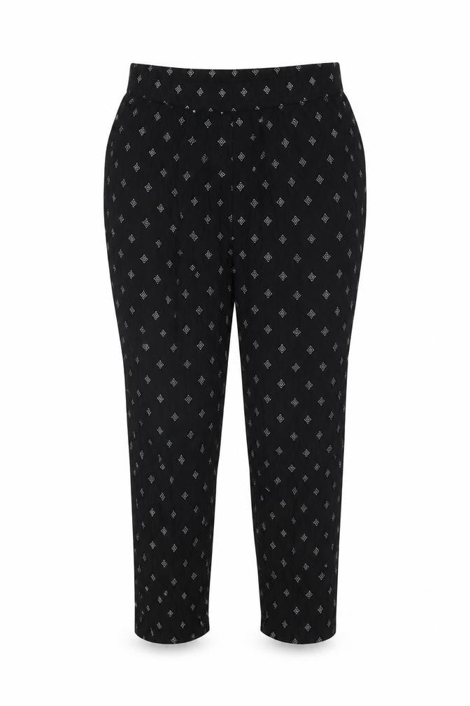 H&M Womens Black Geometric Viscose Trousers Size 12 L25.5 in Regular