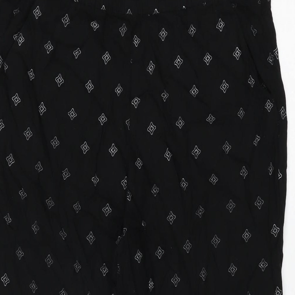 H&M Womens Black Geometric Viscose Trousers Size 12 L25.5 in Regular