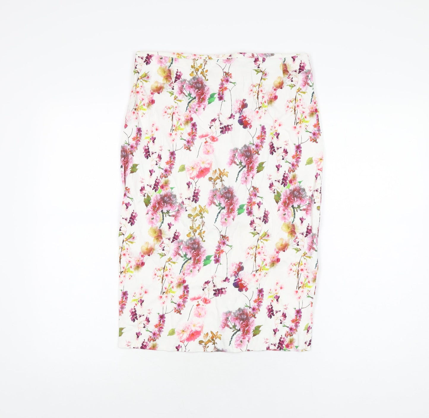 Red Herring Womens White Floral Polyester Straight & Pencil Skirt Size 12 Zip