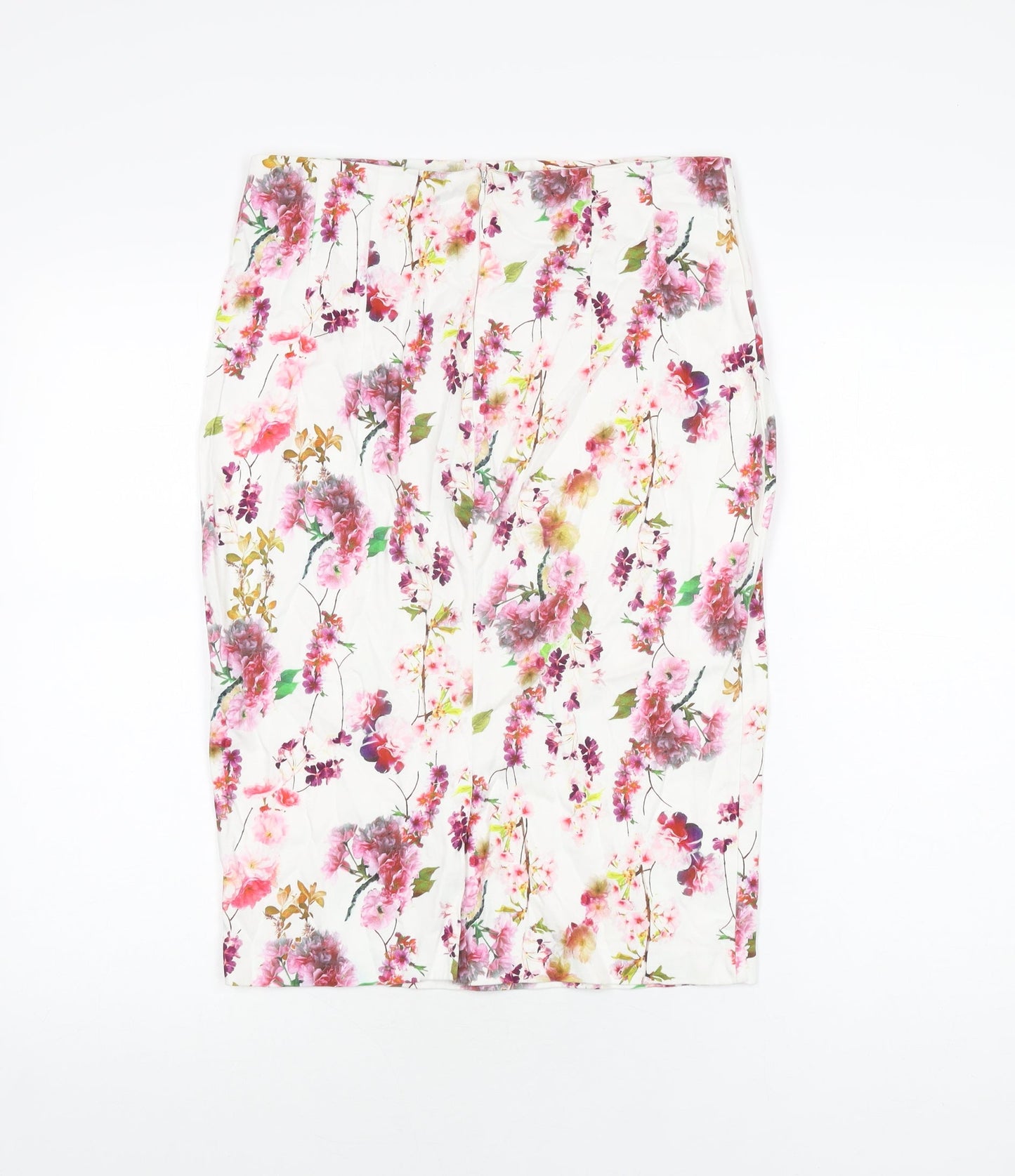 Red Herring Womens White Floral Polyester Straight & Pencil Skirt Size 12 Zip