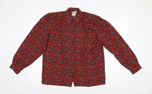 Elite Womens Red Geometric Polyester Basic Button-Up Size 14 Collared