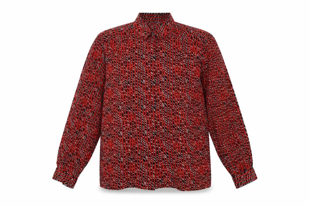Elite Womens Red Geometric Polyester Basic Button-Up Size 14 Collared