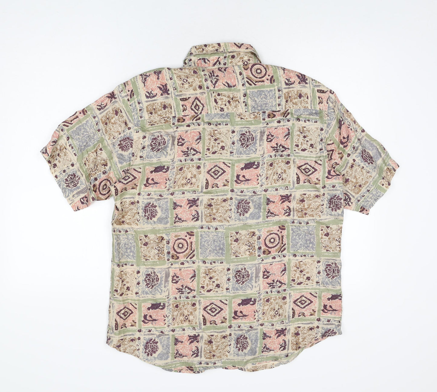 Anna and Frank Womens Multicoloured Geometric Silk Basic Button-Up Size M Collared