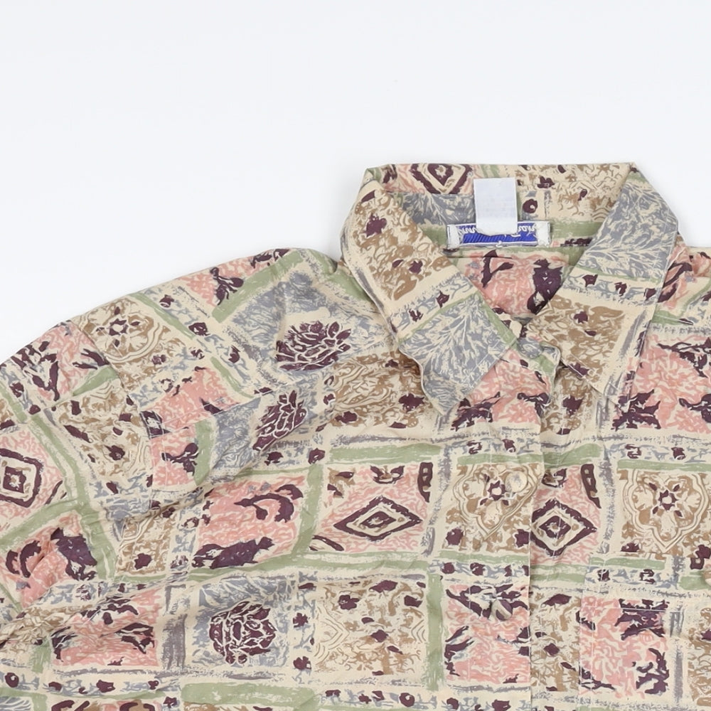 Anna and Frank Womens Multicoloured Geometric Silk Basic Button-Up Size M Collared