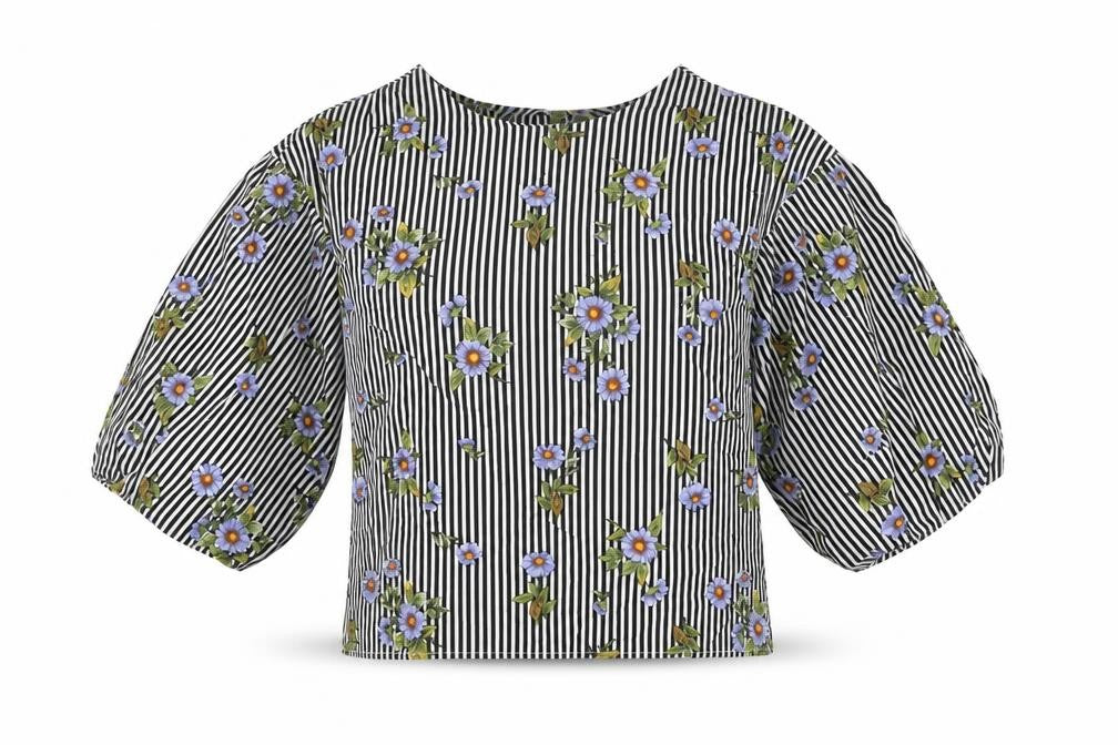 Miss Selfridge Womens White Striped Cotton Basic T-Shirt Size 6 Round Neck - Floral Print