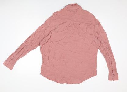Back view of ASOS women’s pink viscose basic button-up, size XS, collared
