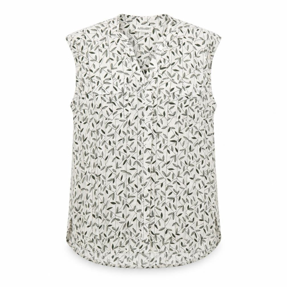 Apricot Womens White Geometric Polyester Basic Button-Up Size 10 V-Neck - Leaf Print