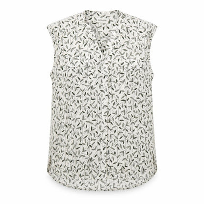 Apricot Womens White Geometric Polyester Basic Button-Up Size 10 V-Neck - Leaf Print