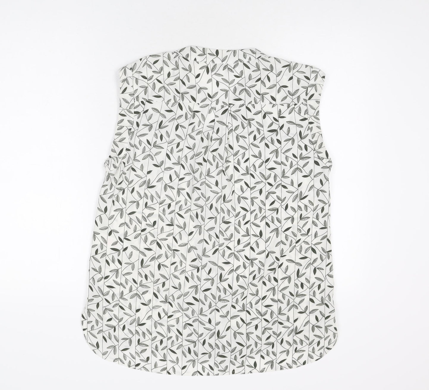 Apricot Womens White Geometric Polyester Basic Button-Up Size 10 V-Neck - Leaf Print