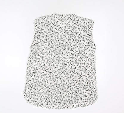 Apricot Womens White Geometric Polyester Basic Button-Up Size 10 V-Neck - Leaf Print
