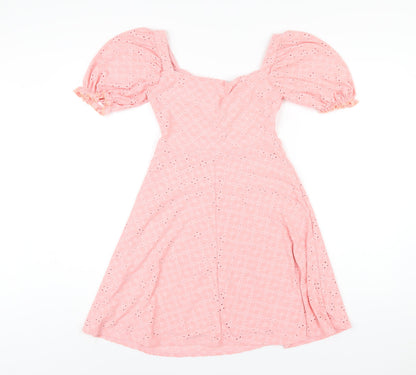 Back view of I SAW IT FIRST women’s pink polyester a-line, size UK 6, v-neck pullover