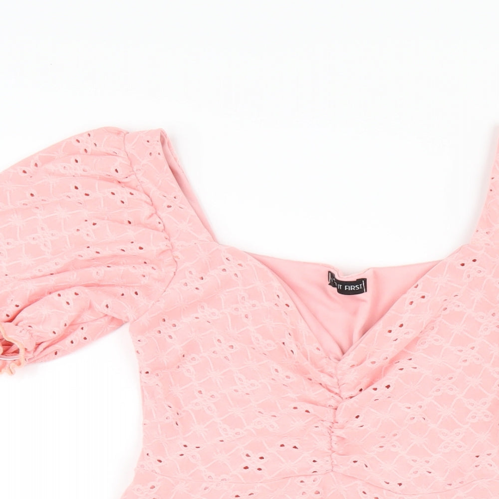 I SAW IT FIRST Womens Pink Polyester A-Line Size 6 V-Neck Pullover