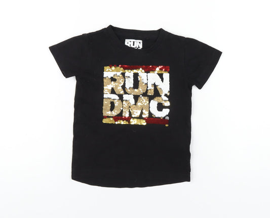 Run DMC Baby Black Cotton Basic T-Shirt Size 12-18 Months Round Neck Pullover - Reversible Sequins