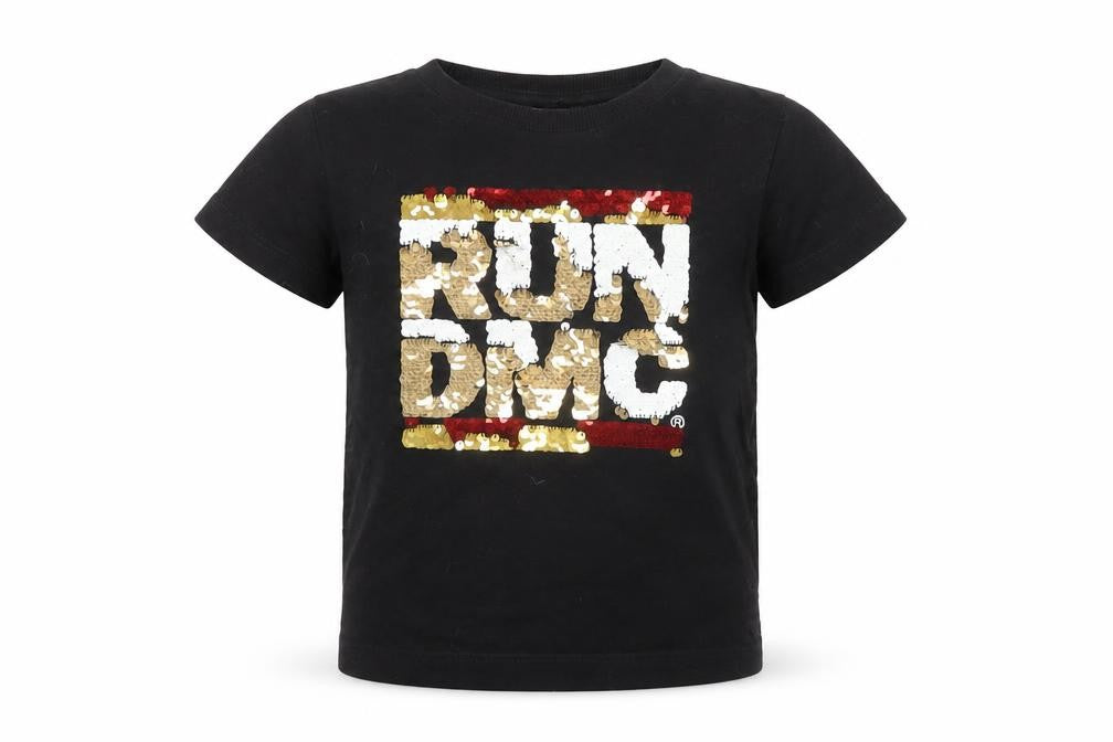 Run DMC Baby Black Cotton Basic T-Shirt Size 12-18 Months Round Neck Pullover - Reversible Sequins