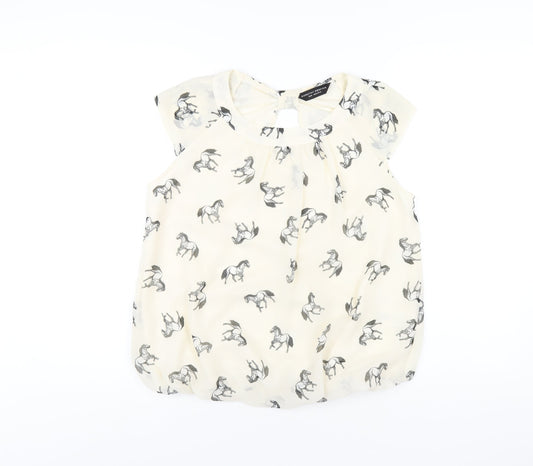 Dorothy Perkins Womens Ivory Geometric Polyester Basic Blouse Size 12 Round Neck - Horse Print
