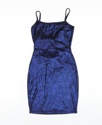 PRETTYLITTLETHING Womens Blue Polyester Bodycon Size 8 Square Neck Pullover