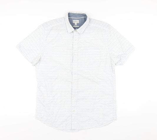 NEXT Mens Blue Geometric Cotton Button-Up Size M Collared Button