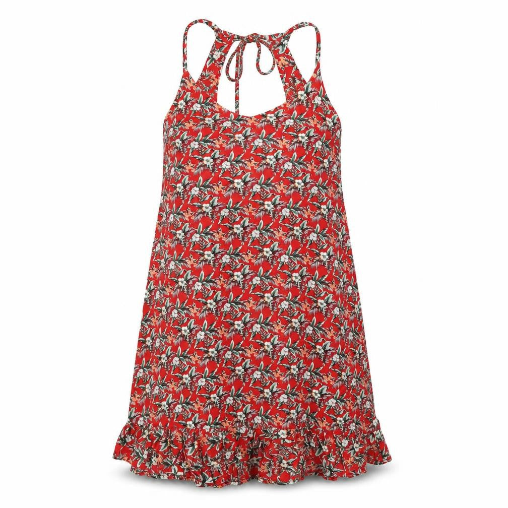 Oasis Womens Red Floral Viscose A-Line Size M V-Neck Pullover