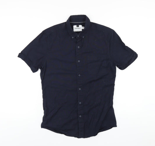 Topman Mens Blue Cotton Button-Up Size M Collared Button