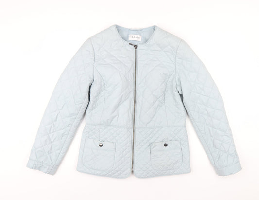 Classic Womens Blue Quilted Coat Size 10 Zip