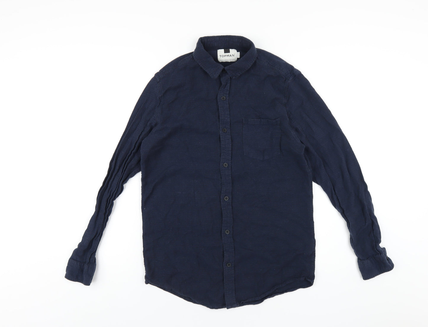 Topman Mens Blue Cotton Button-Up Size M Collared Button