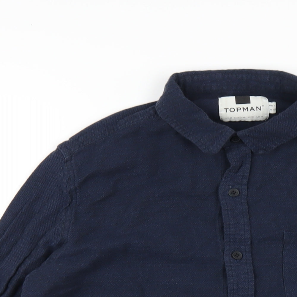 Topman Mens Blue Cotton Button-Up Size M Collared Button