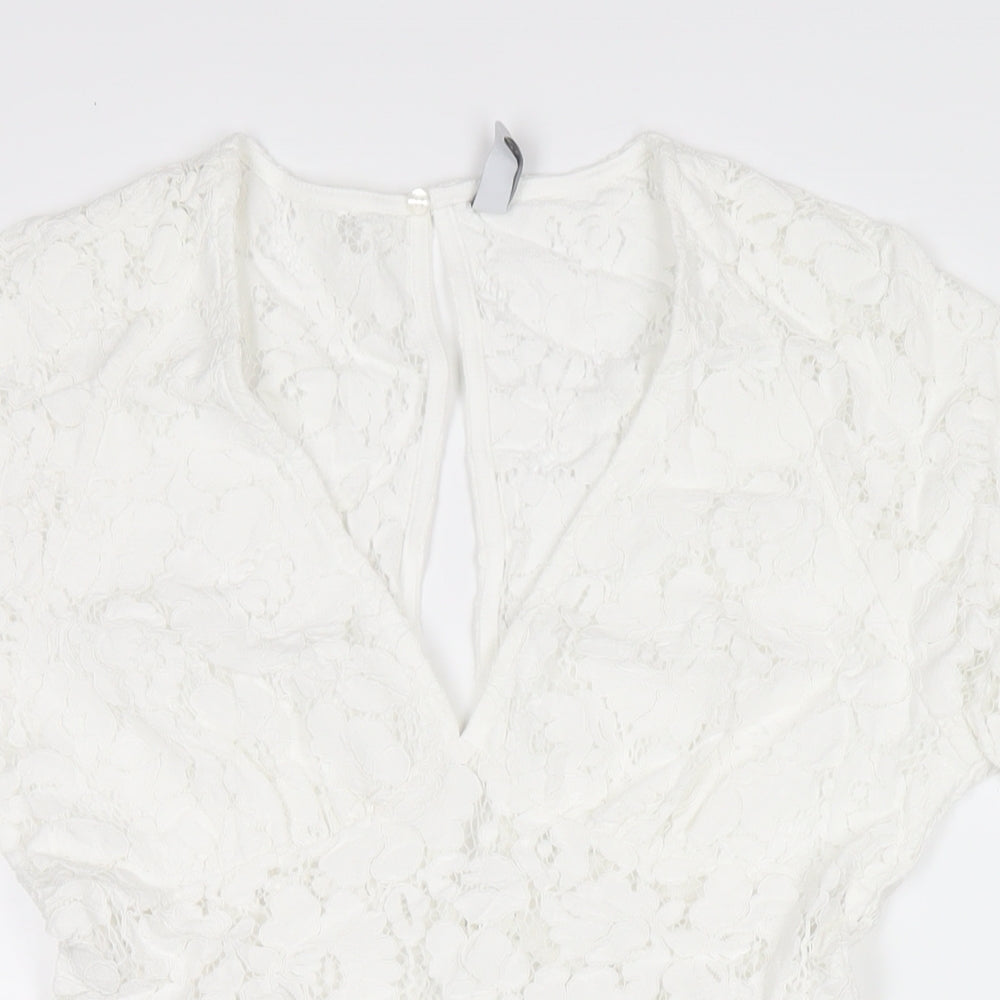 Amisu Womens White Polyester Playsuit One-Piece Size 8 Zip