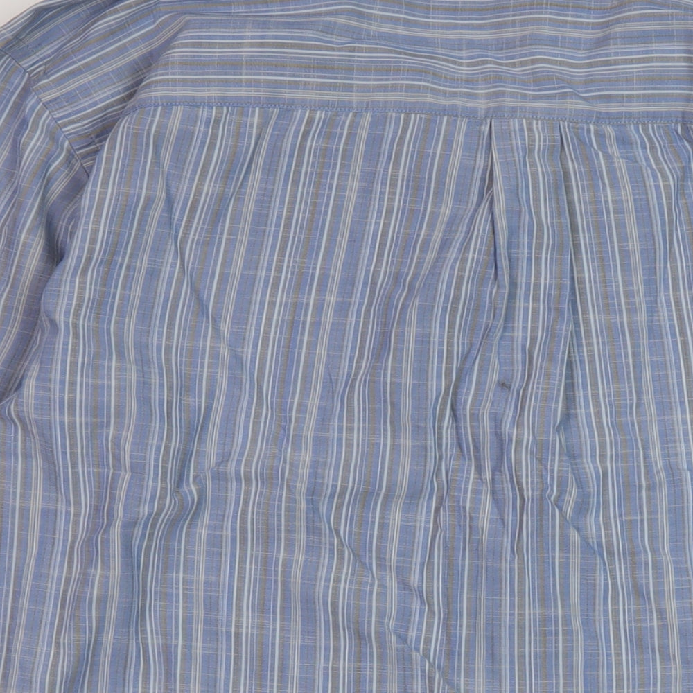 Eddie Bauer Mens Blue Striped Cotton Button-Up Size L Collared Button