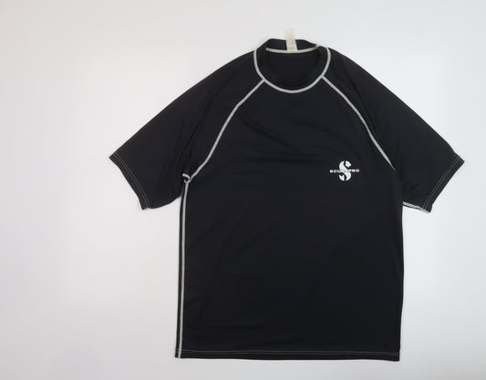 Scubapro Mens Black Polyester Basic T-Shirt Size S Mock Neck Pullover