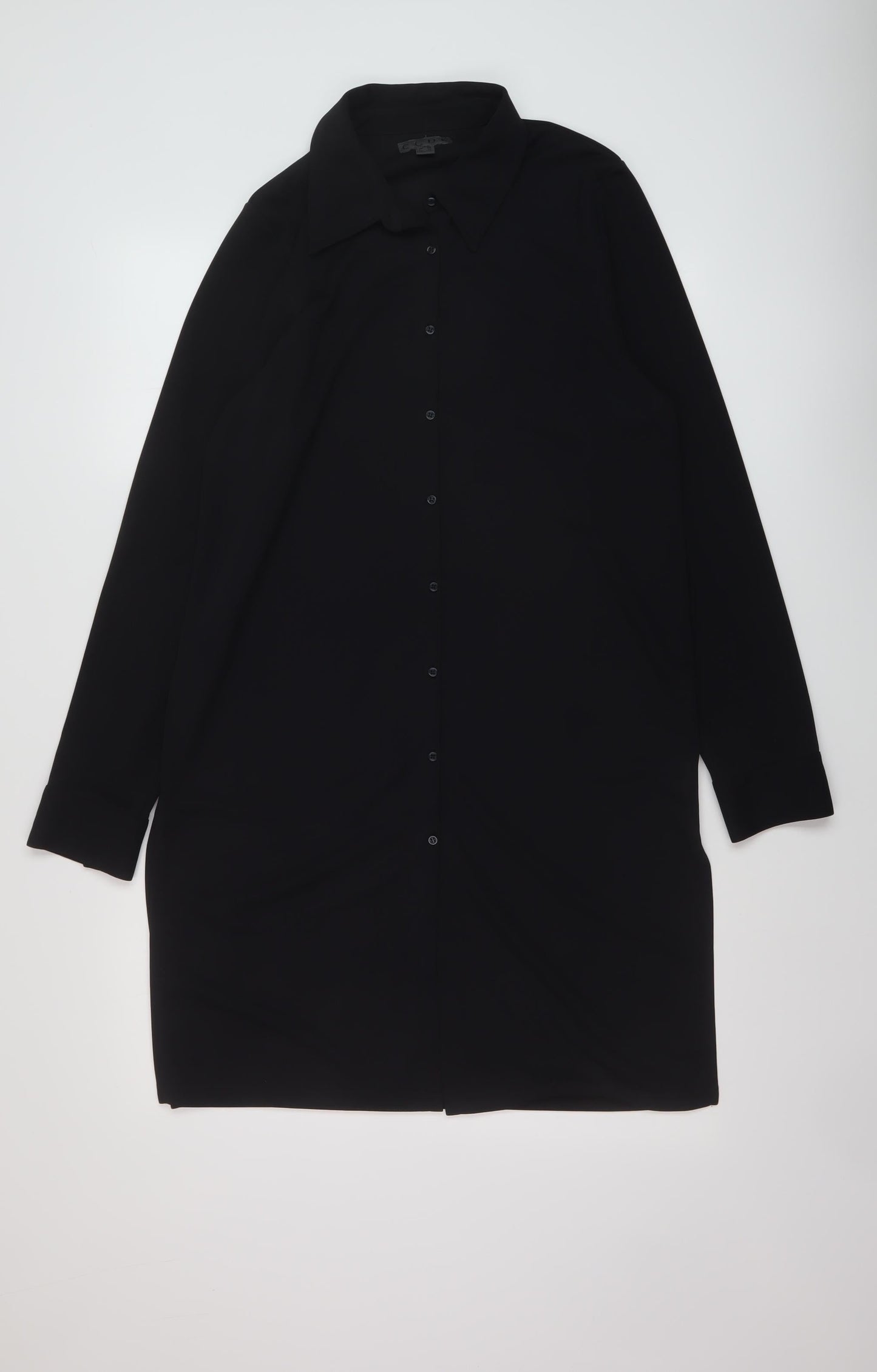 CCDK Womens Black Polyester Shirt Dress Size 14 Collared Button