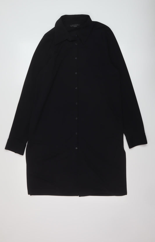 CCDK Womens Black Polyester Shirt Dress Size 14 Collared Button