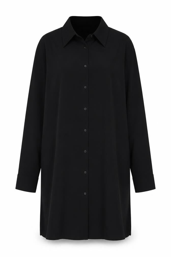 CCDK Womens Black Polyester Shirt Dress Size 14 Collared Button