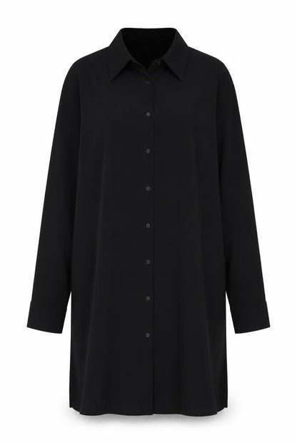 CCDK Womens Black Polyester Shirt Dress Size 14 Collared Button