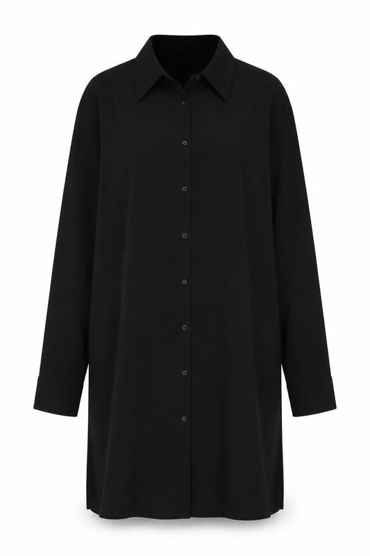CCDK Womens Black Polyester Shirt Dress Size 14 Collared Button