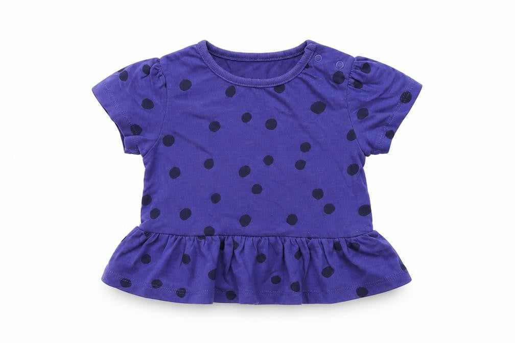 Marks & Spencer Girls Black Polka Dot Cotton Basic T-Shirt Size 6-9 Months Crew Neck Snap