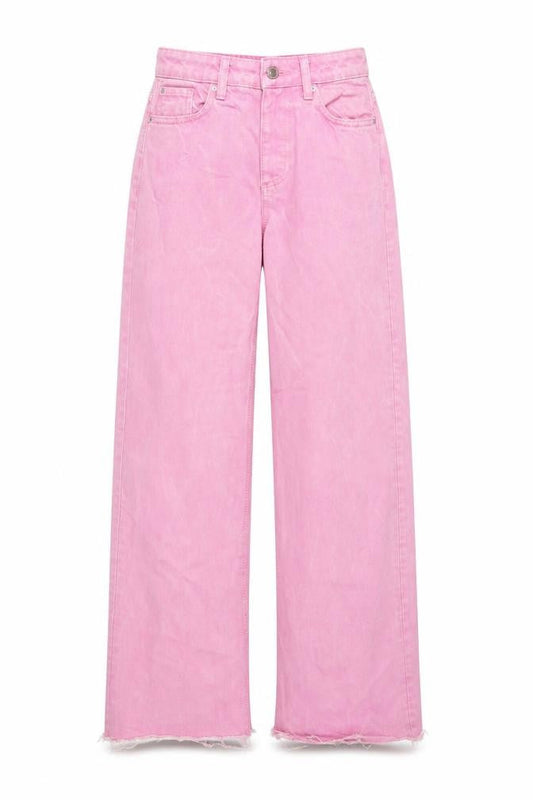 Denim & Co. Womens Pink Cotton Wide-Leg Jeans Size 6 L32 in Regular Button