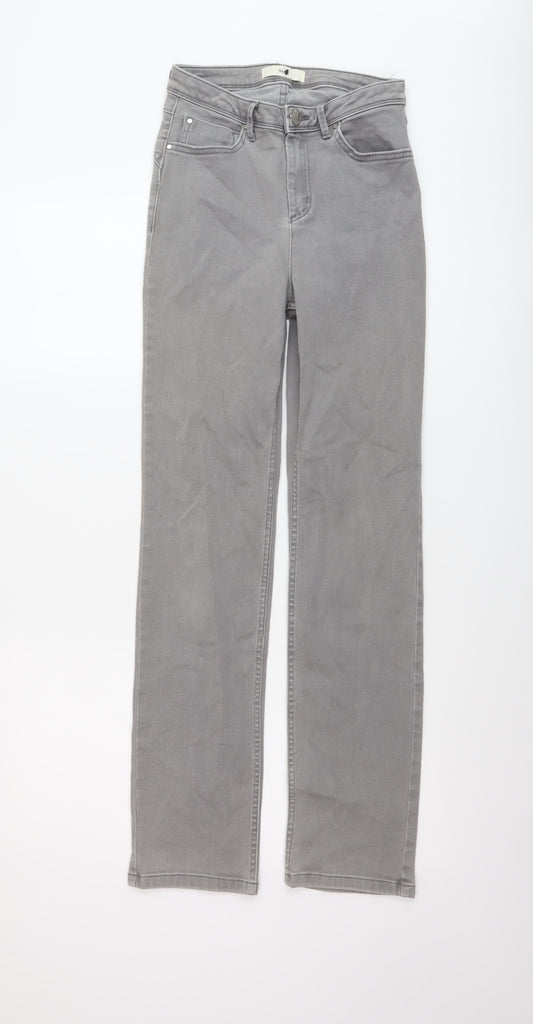 Marks and Spencer Womens Grey Cotton Straight Jeans Size 6 L29 in Slim Button