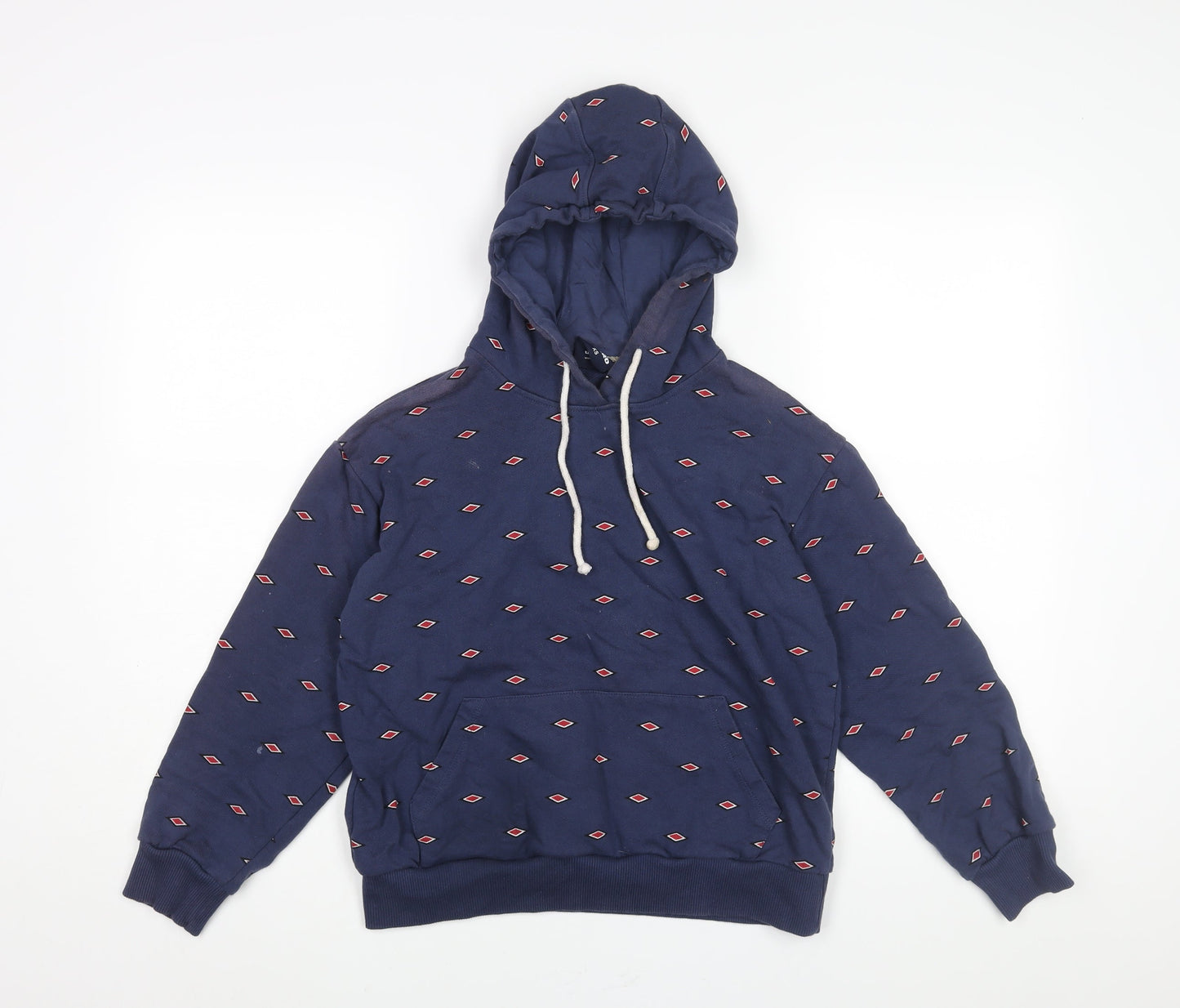 Umbro Womens Blue Geometric Cotton Pullover Hoodie Size XS Pullover - Drawstring Back Logo