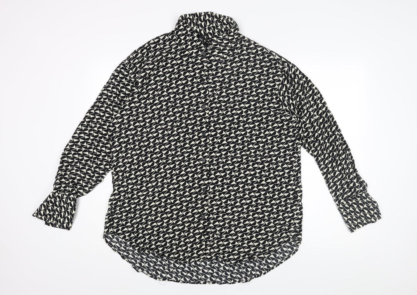 River Island Womens Black Geometric Viscose Basic Button-Up Size 10 Collared