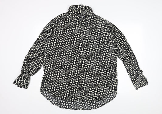 River Island Womens Black Geometric Viscose Basic Button-Up Size 10 Collared