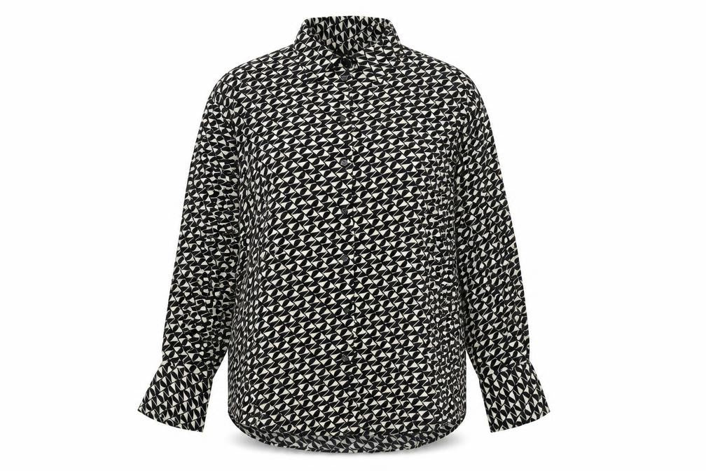 River Island Womens Black Geometric Viscose Basic Button-Up Size 10 Collared