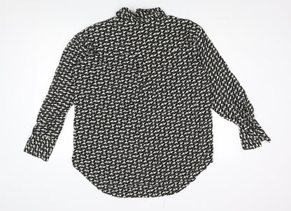 River Island Womens Black Geometric Viscose Basic Button-Up Size 10 Collared